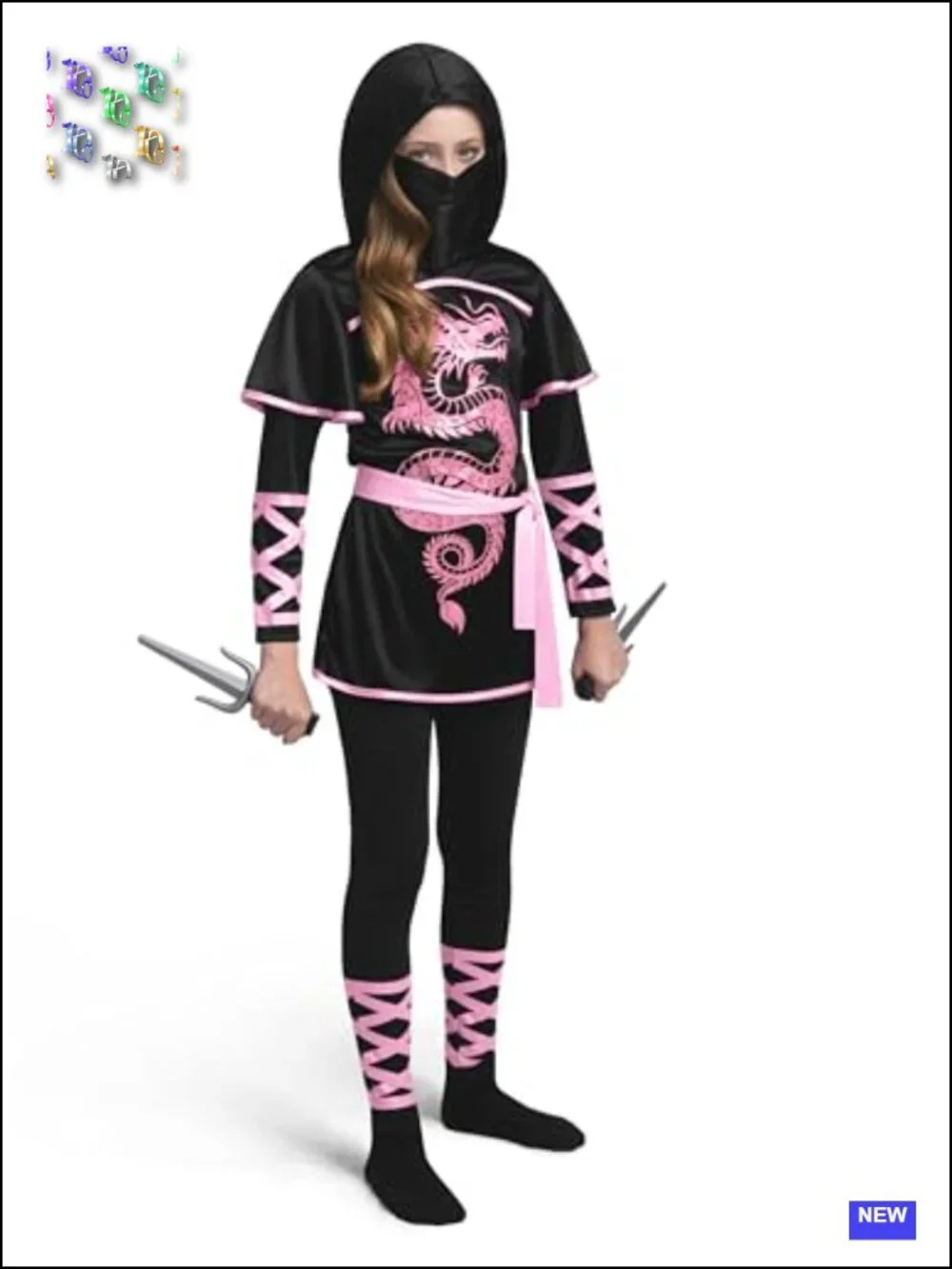 Kids Ninja Dragon Costume Set Halloween Dress Up Hooded Dress with Mask Pants